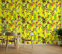 Free-spirited wallpaper with warm graphic elements

