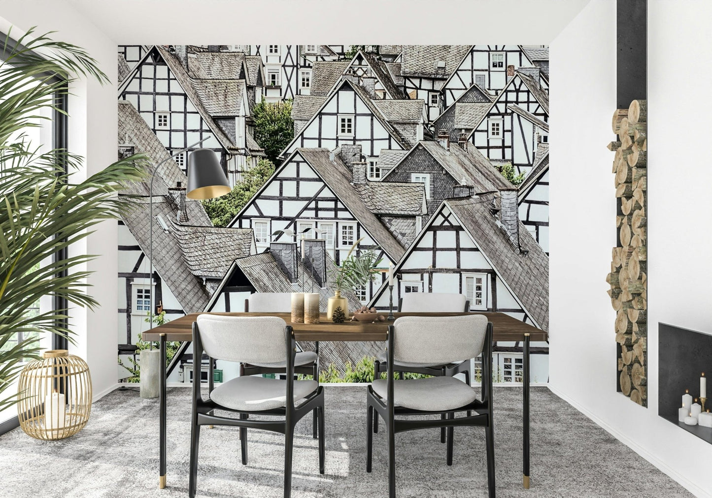 Half-timbered haven wall mural suited for living room décor