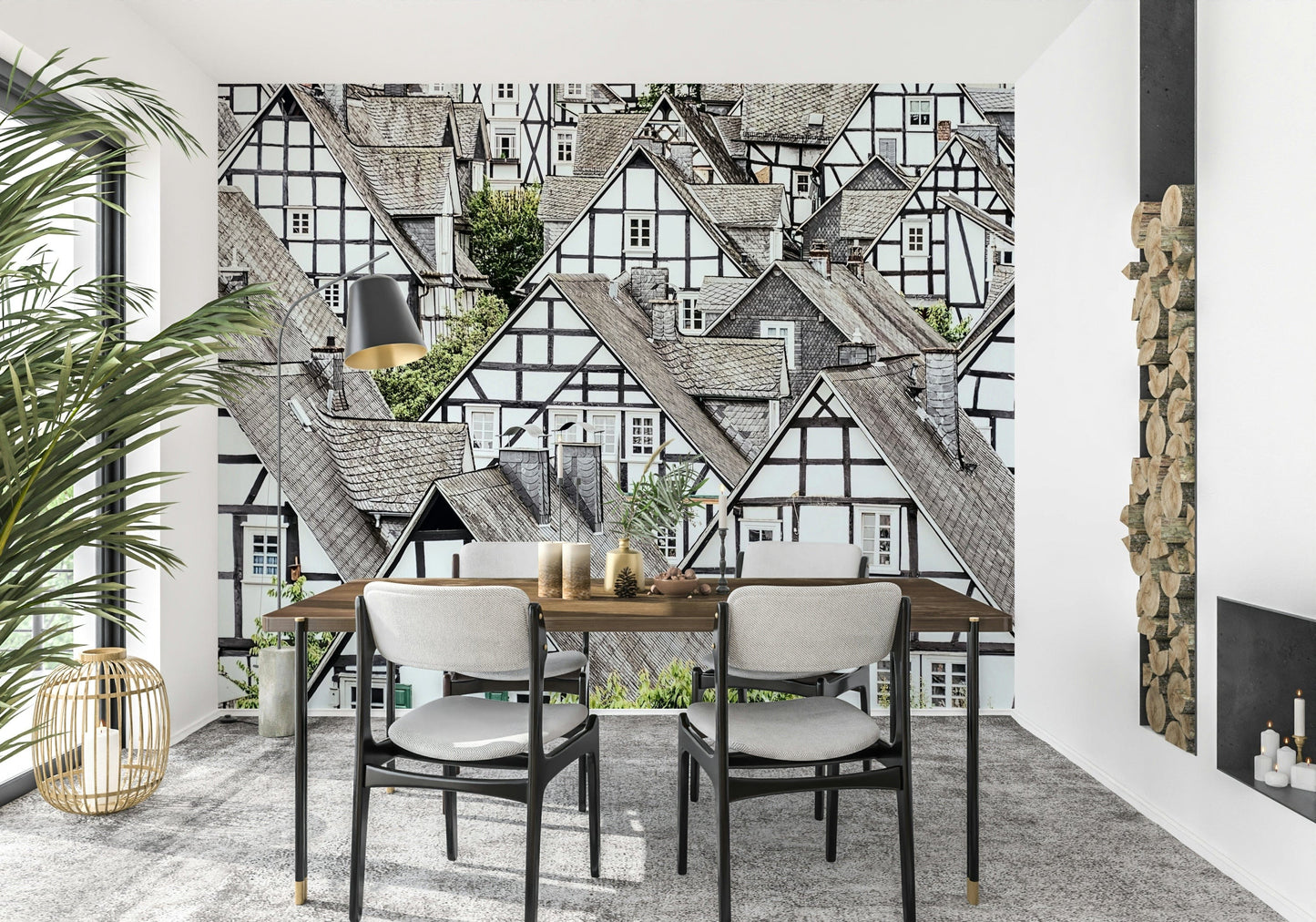 Half-timbered haven wall mural suited for living room décor