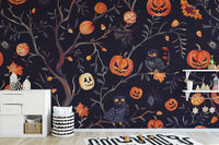 Halloween Pumpkins Owls eerie wall covering.