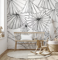 Artistic palm leaf line drawing wallpaper mural
