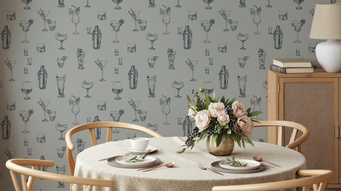 Hand-drawn spirits wallpaper with artistic cocktail sketches

