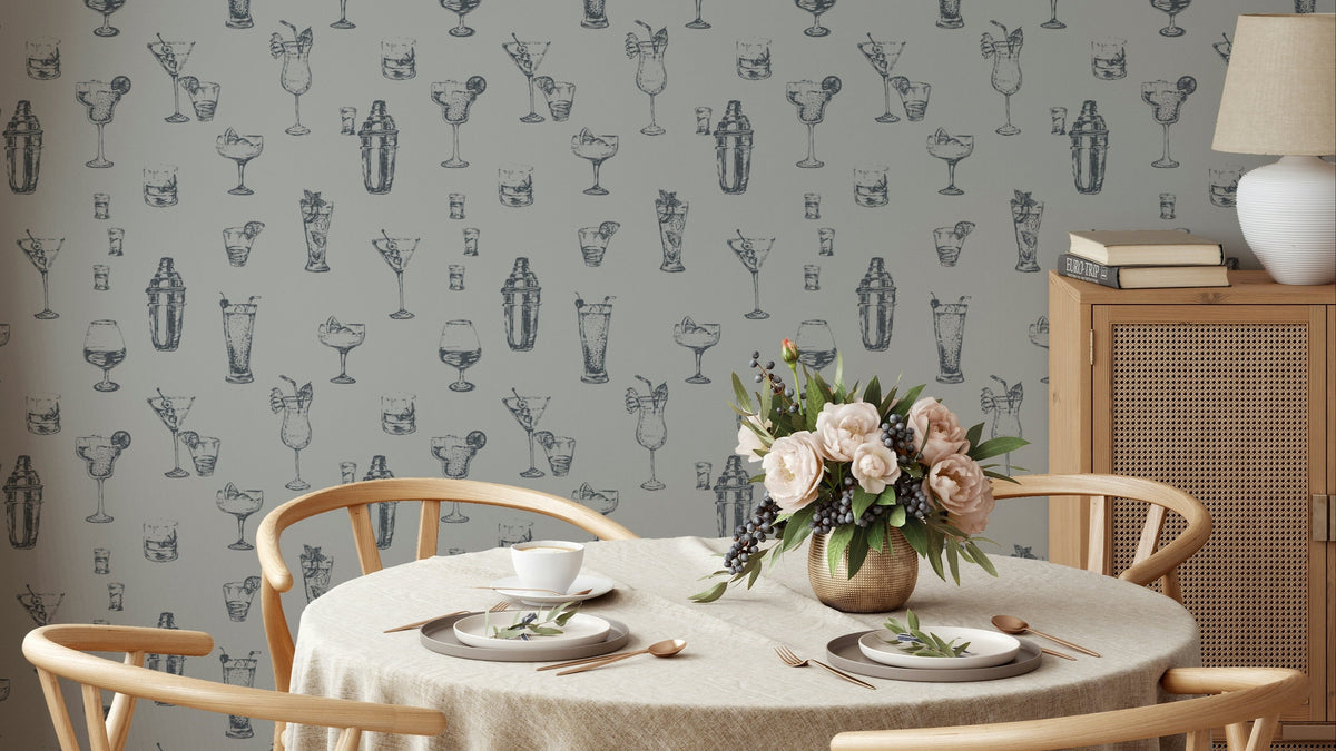 Hand-drawn spirits wallpaper with artistic cocktail sketches

