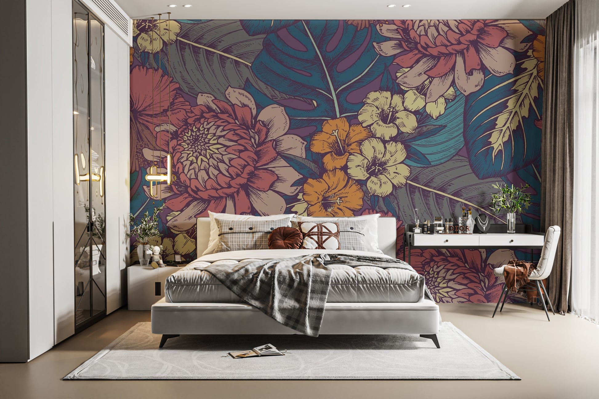Hand Drawn Tropical Flowers Wallpaper Murals - Giffywalls