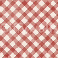 Red gingham wallpaper with a hand-painted finish for cozy spaces

