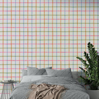 Vibrant rainbow colors in a plaid pattern.

