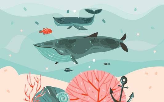 Aventure baleine sous-marin peint mural pour les enfants