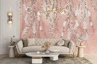 Pink floral branches peel & stick wallpaper