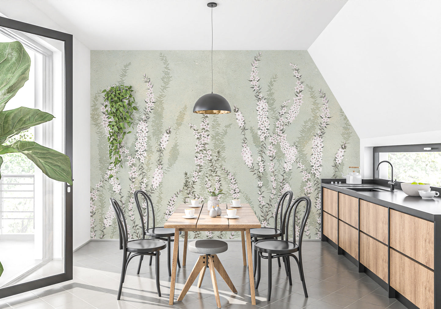 Hanging Flower on Green wallpaper murals - Giffywalls