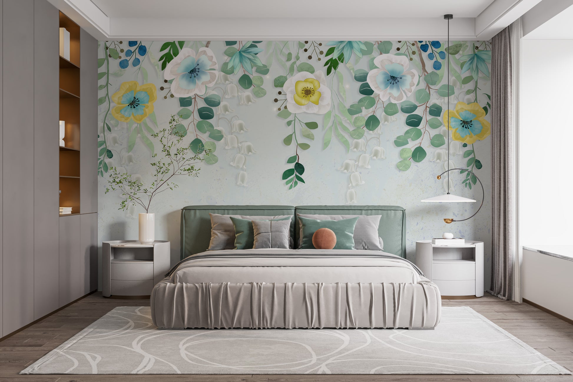 Hanging flower removable wallpaper