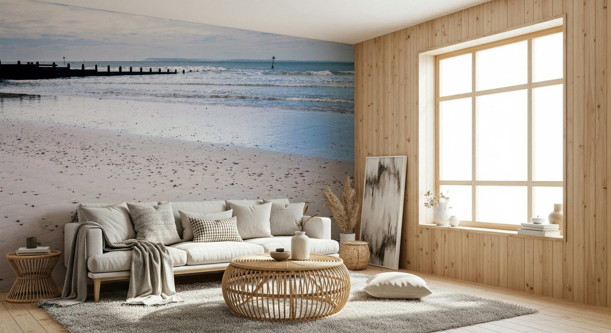 Seascape view Happy Beach mural positive emotion.