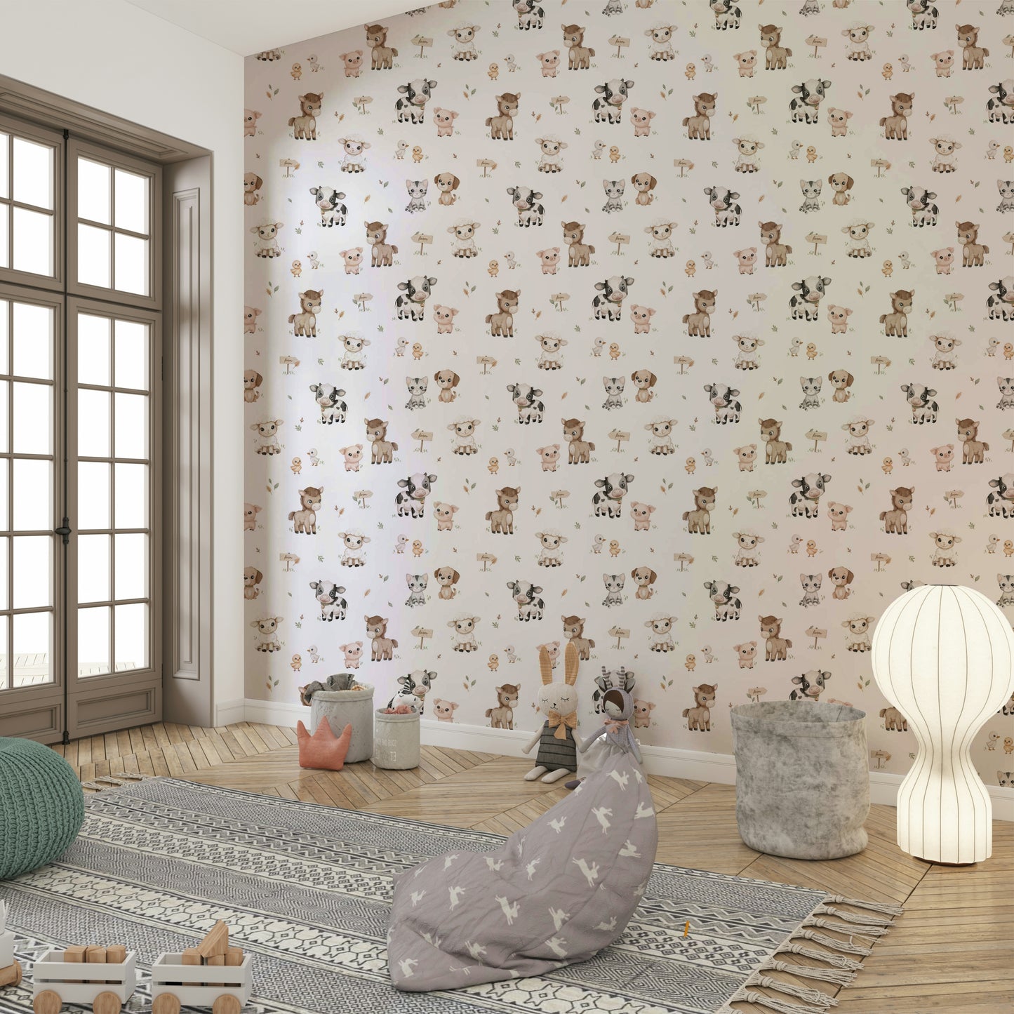 Cheerful farmyard wallpaper for kids’ rooms

