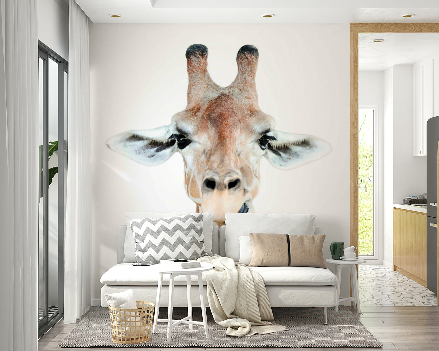 Happy giraffe wallpaper with playful illustrations

