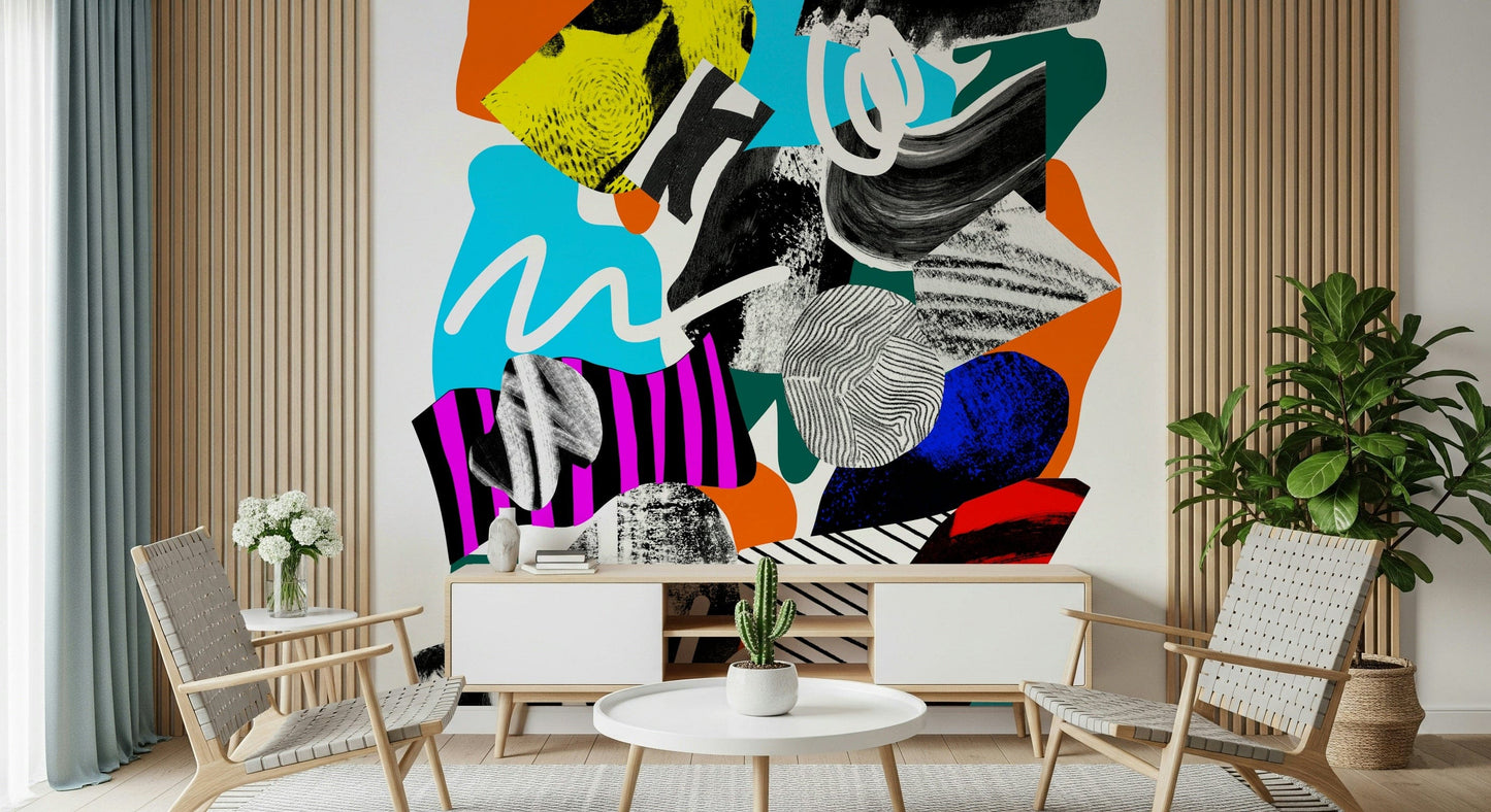 A beautiful modern art wall mural for a living room.