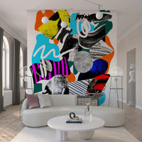 A beautiful abstract art wallpaper mural with vibrant, cheerful colors.