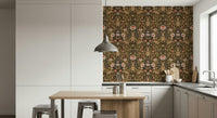 Playful wallpaper featuring hares hopping through vibrant flower blooms.