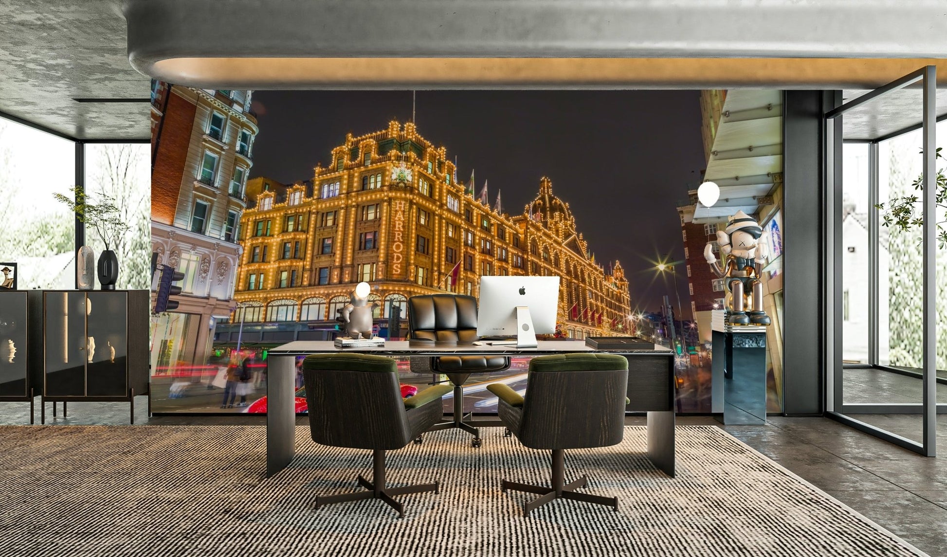 Harrods department store at night.

