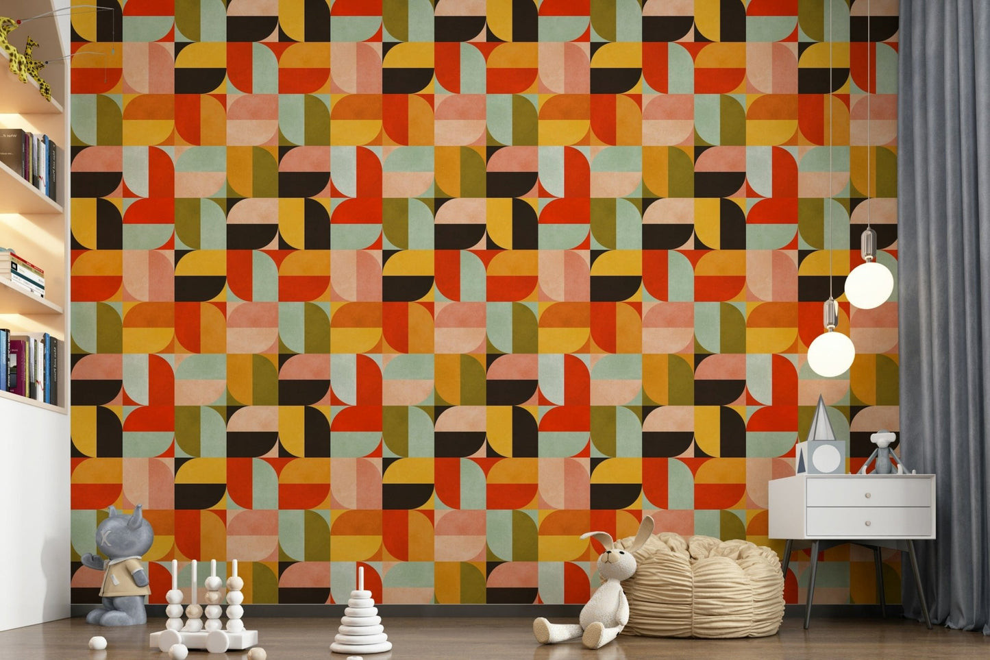 Vintage inspired geometric wallpaper with warm hues