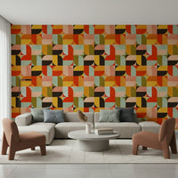 Mid century modern wallpaper with curved shapes