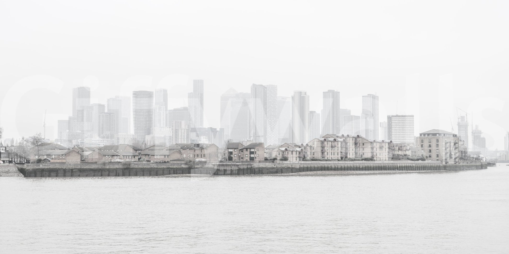 Captures the essence of a city enveloped in a soft, atmospheric haze.

