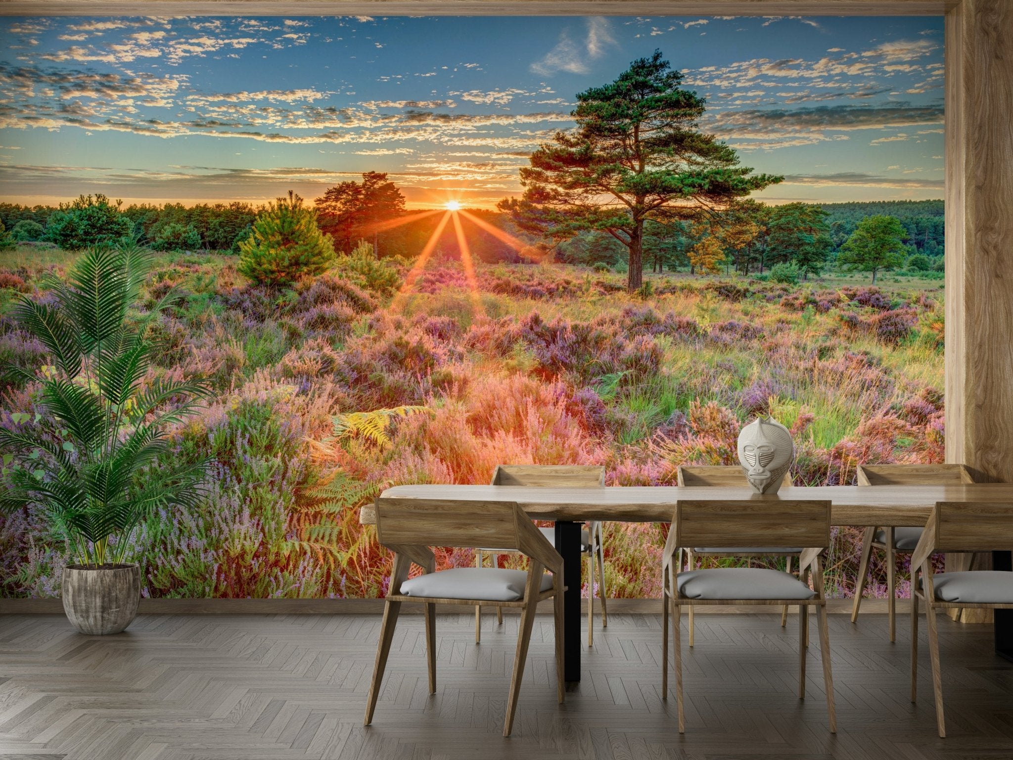Heathland Sunset Wall Mural – Serene Landscape Wallpaper