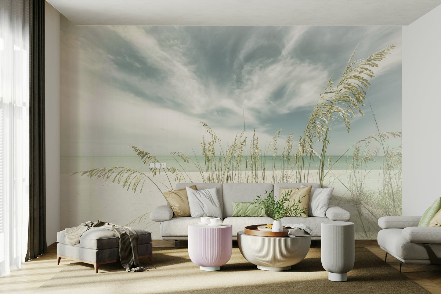 Relaxing, nostalgic beach wallpaper mural for a serene space.

