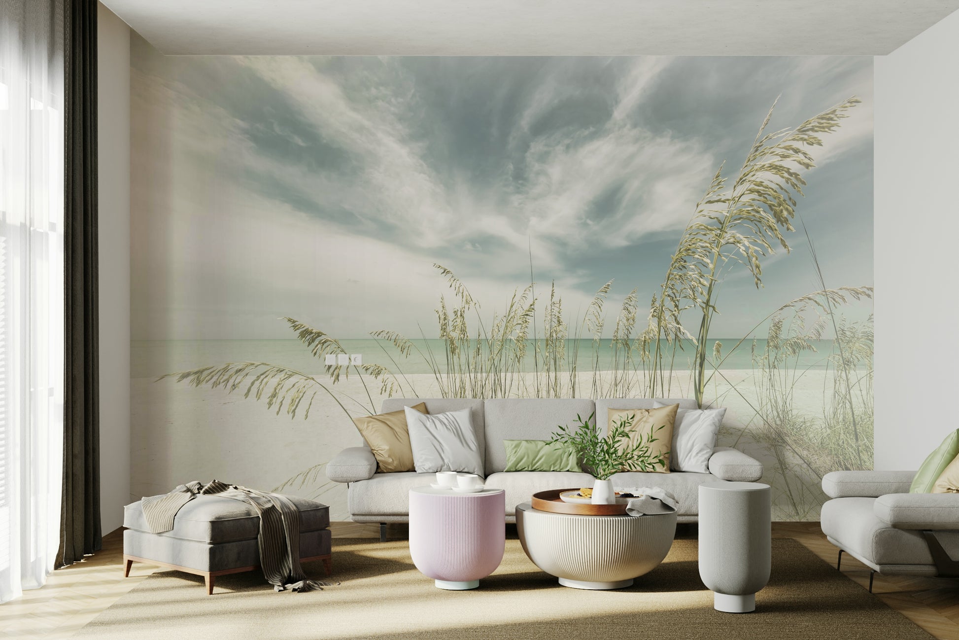 Relaxing, nostalgic beach wallpaper mural for a serene space.

