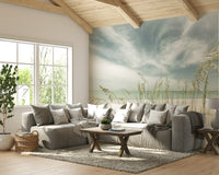 Relaxing beach mural for walls with vintage-inspired coastal vibes.

