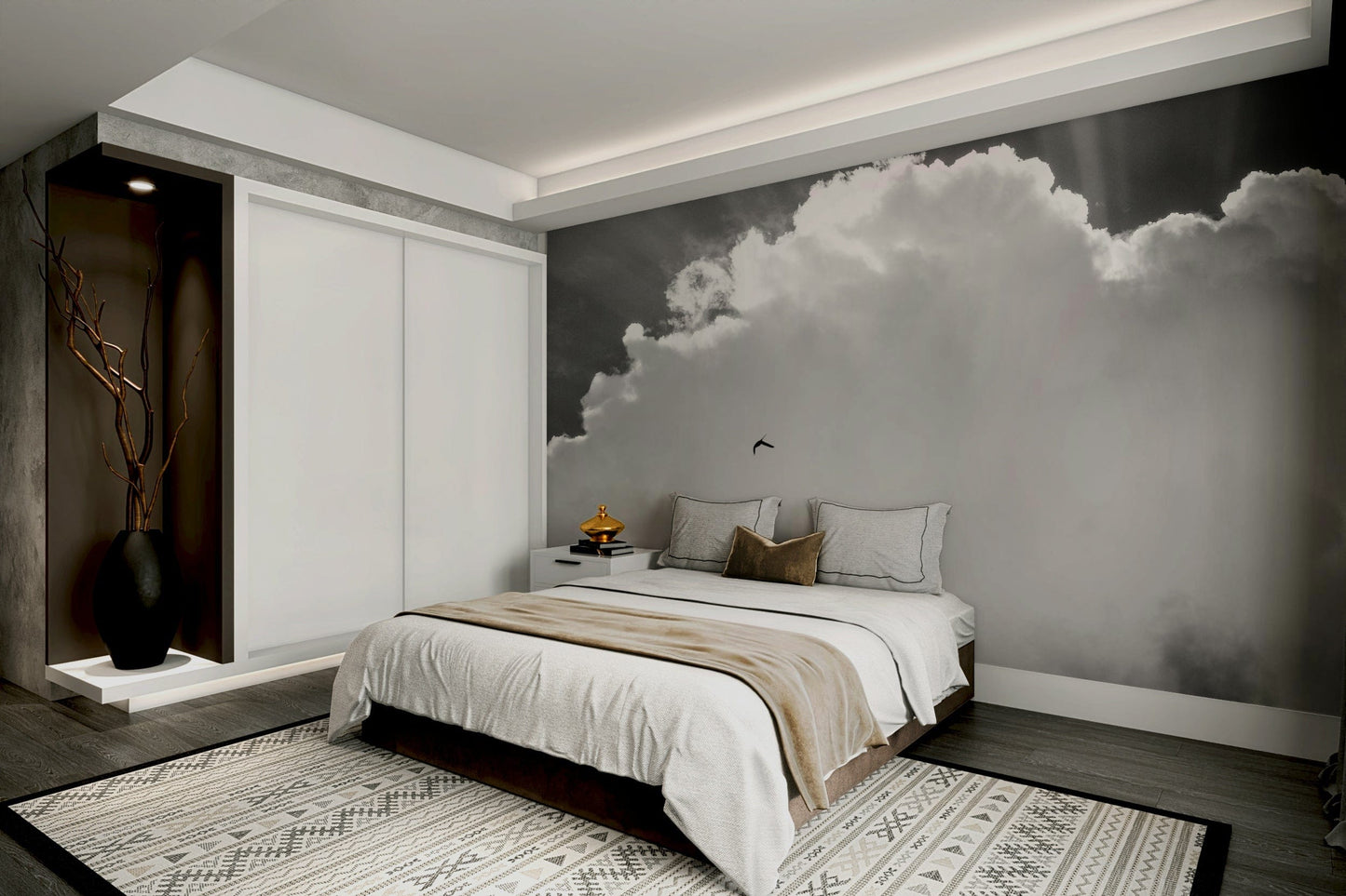 A calming serene sky wallpaper mural that defines a space.

