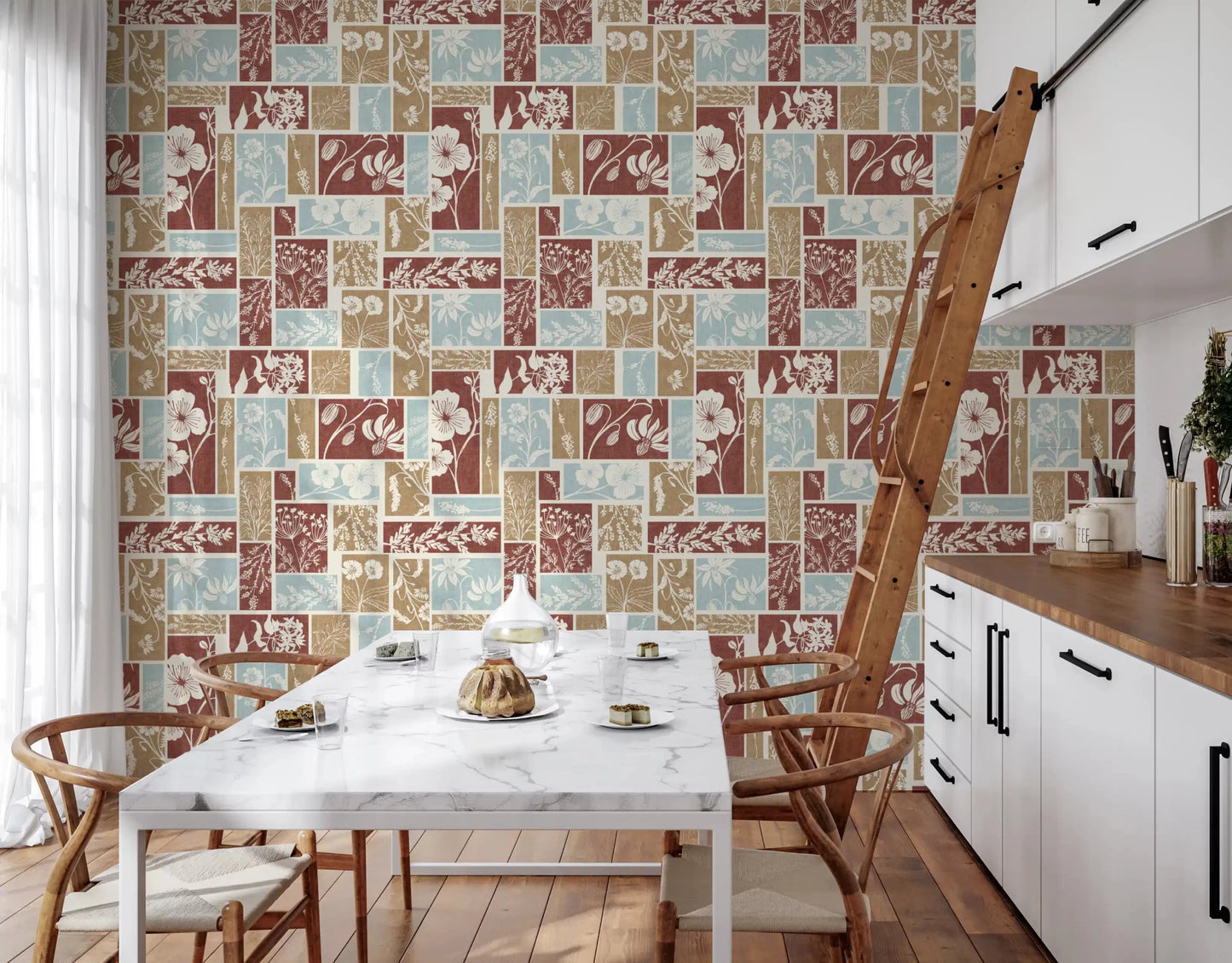 Heirloom Botanisch Rustieke Behang Patchwork Ontwerp heirloom-botanisch-rustieke-behang-patchwork-ontwerp