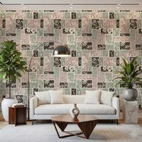 Heirloom floral patchwork wallpaper for living room walls in soft tones