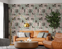 Floral panel wallpaper for living room with muted botanical design