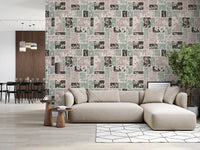 Floral block wallpaper for Living room walls with pastel colors