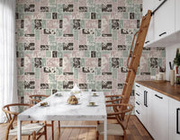 Vintage floral wallpaper for Dining room with muted patchwork pattern