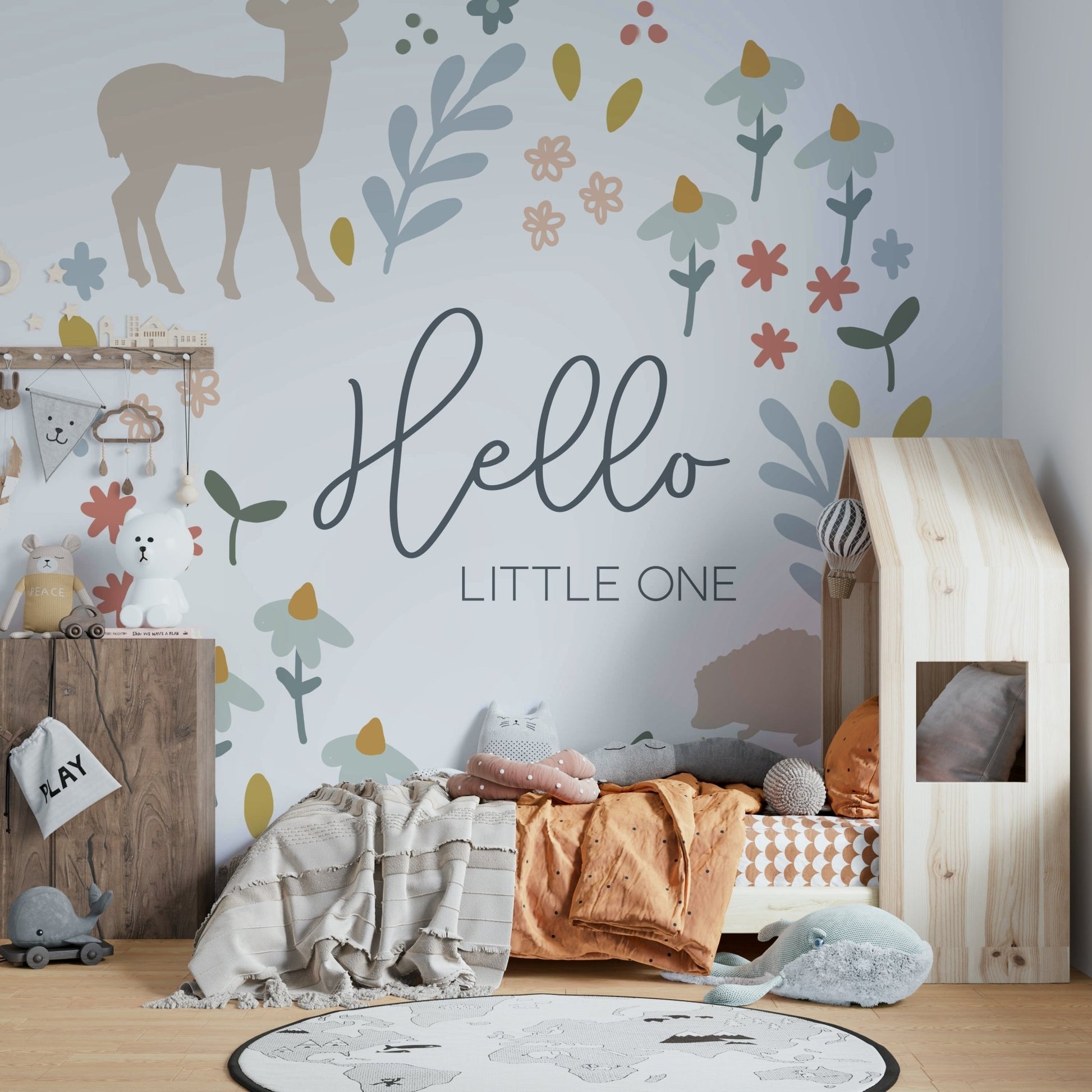 Adorable woodland creatures mural perfect for a nursery.

