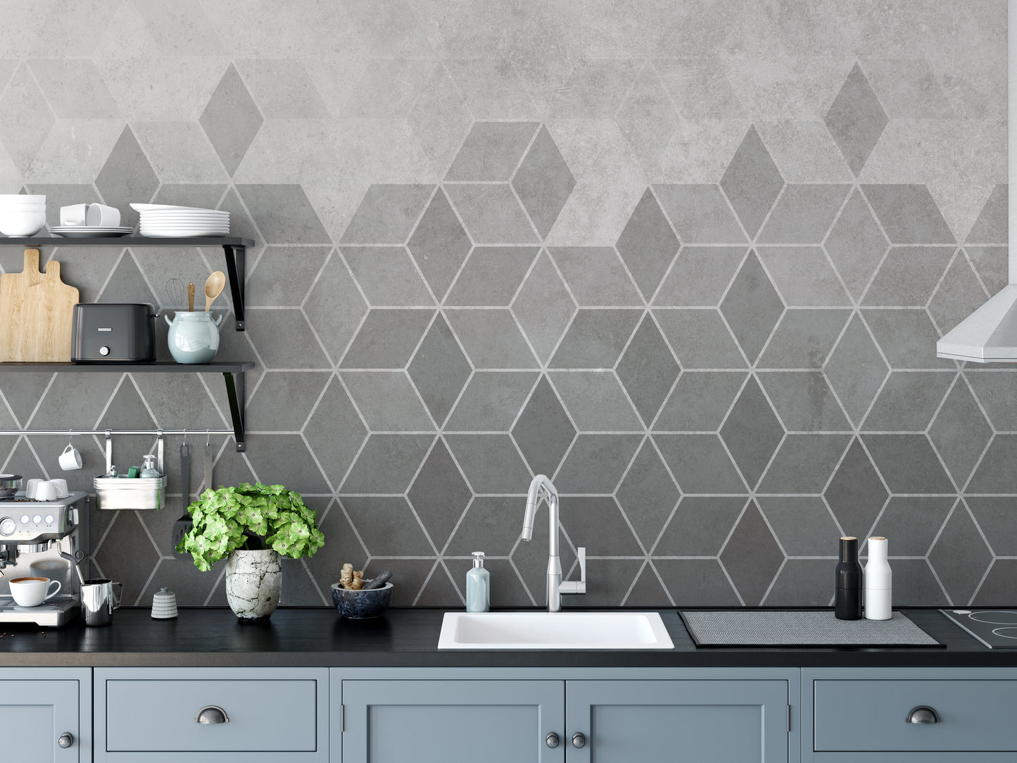 Hexagon Cement Wall Tiles Wallpaper Mural - Giffywalls