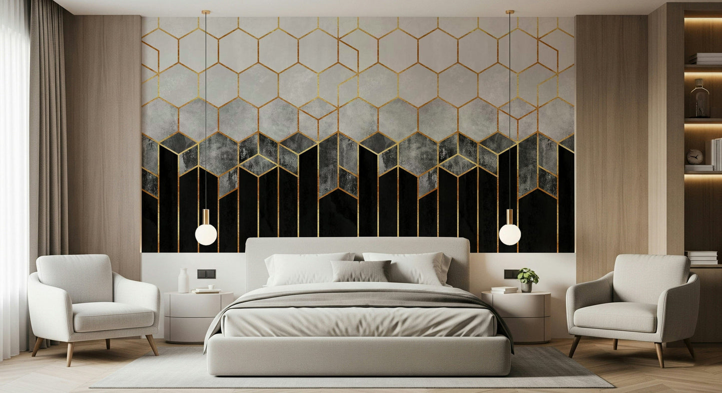 A calming modern pattern wallpaper mural that defines a space.