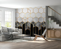 A graceful subtle hexagon wall mural in cool, bold tones.