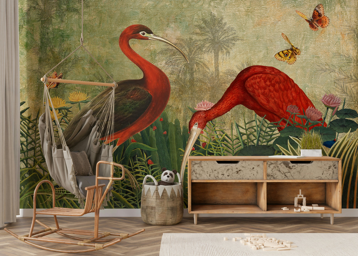 Soft green leaf mural wallpaper

