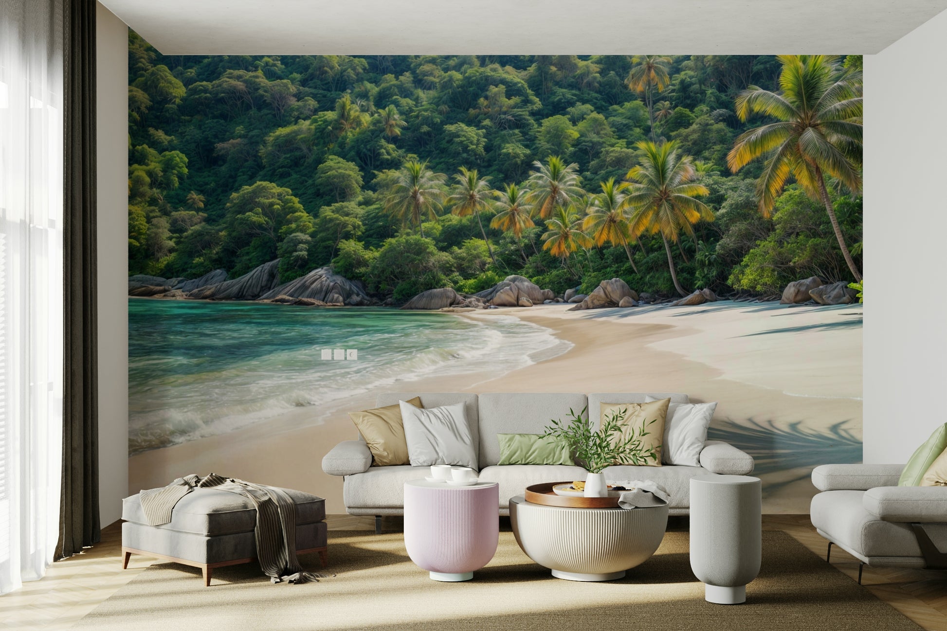 Lush greenery wallpaper creating a hidden tropical escape

