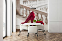 Opulent High Heels and Rose wallpaper for walls, classic feel.