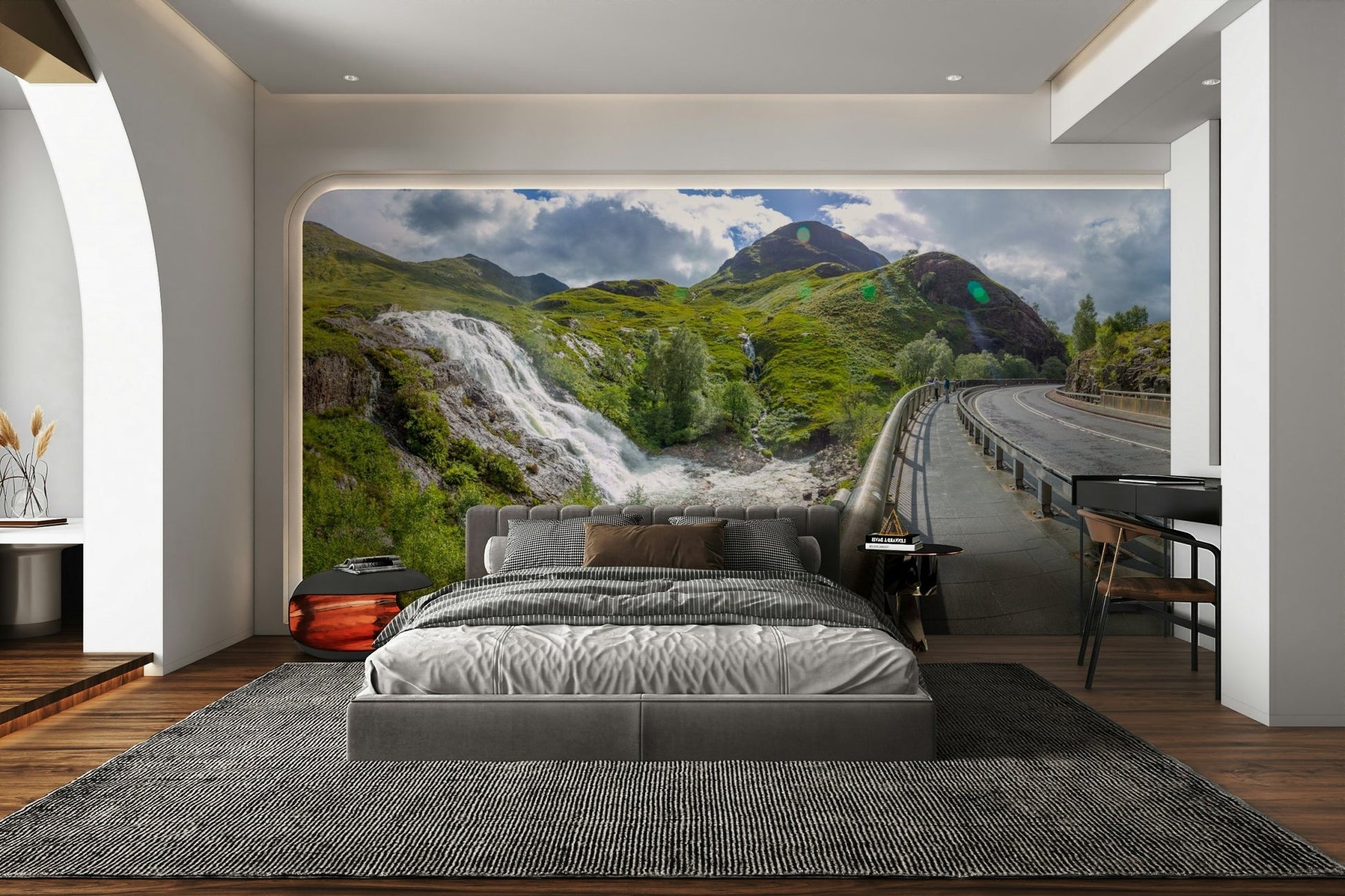 Majestic waterfall in a Highland landscape.

