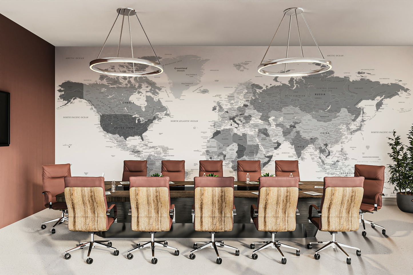 Highly detailed grey world map wall mural

