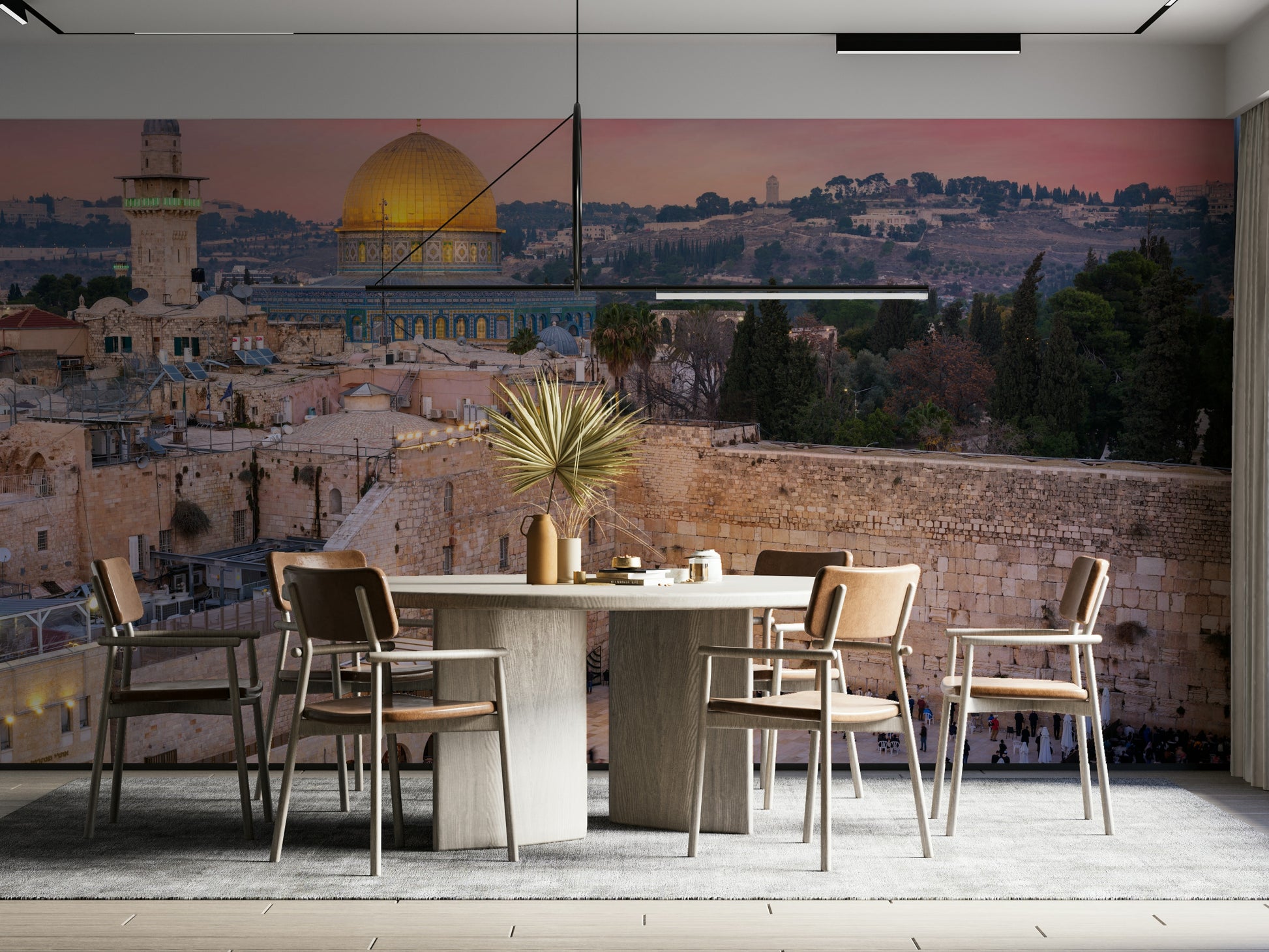 The mural shows a panoramic view of an ancient cityscape.

