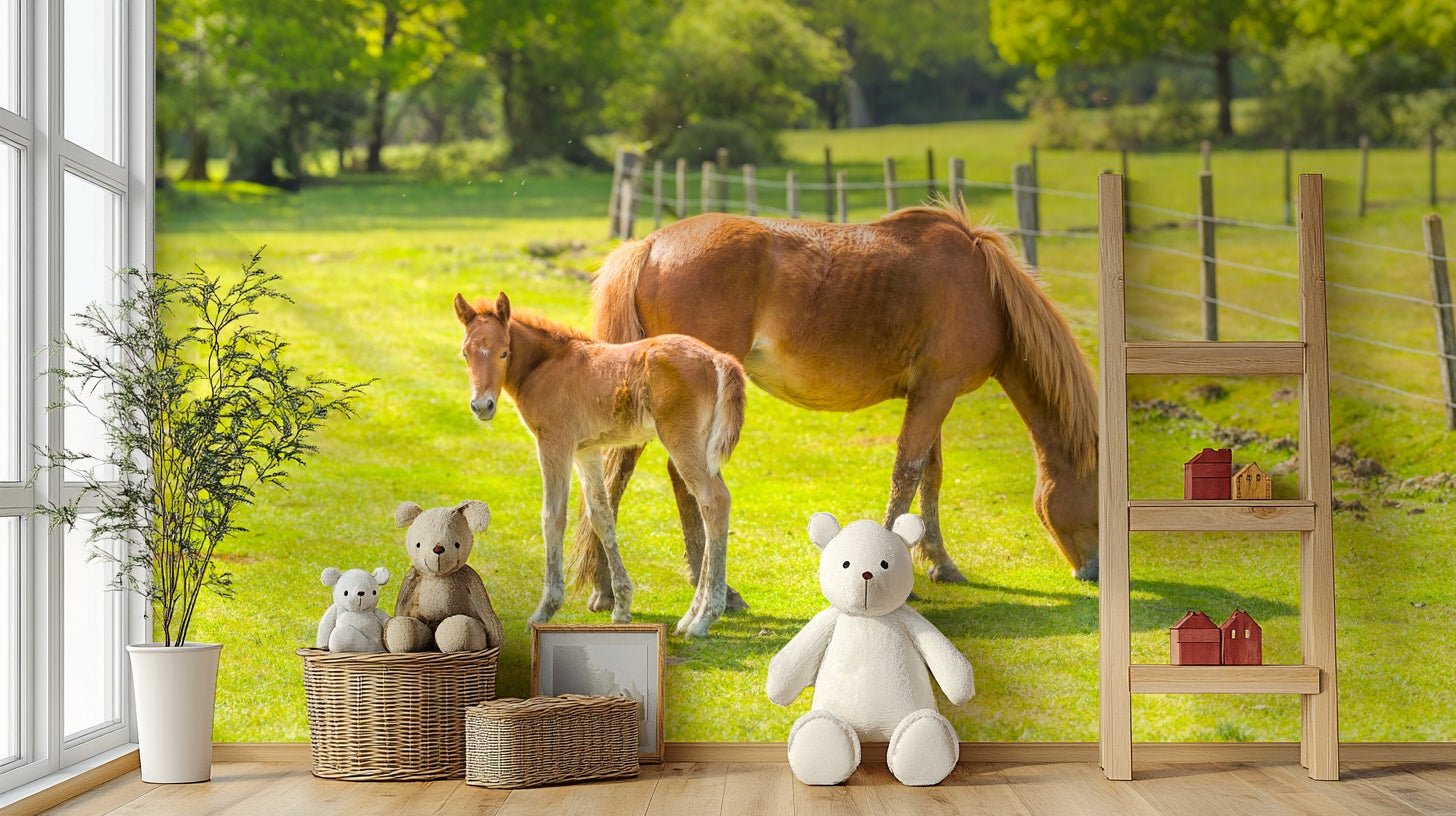 Horse and foal mural creating a calming atmosphere

