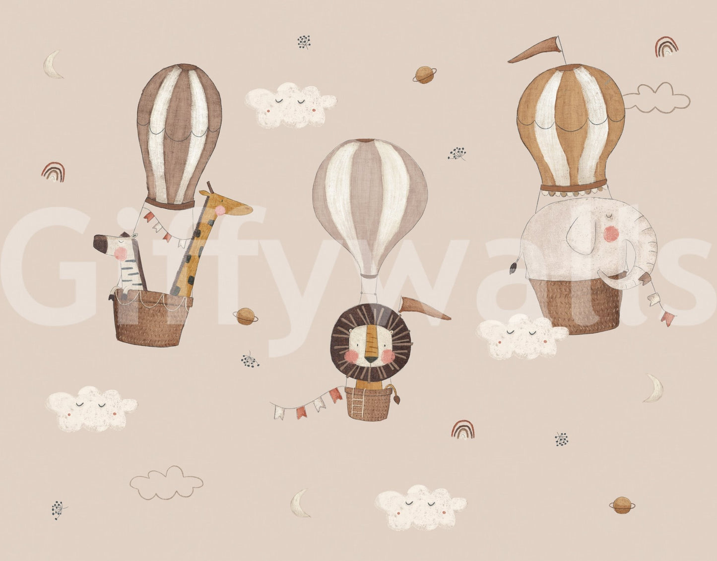 Hot Air Balloon Safari Wall Mural