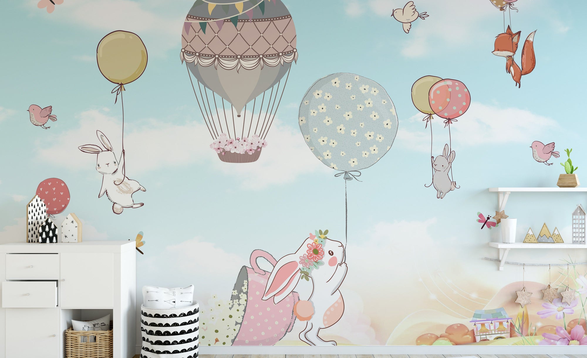 Animated Cartoon Kids Room wallpaper mural shown as a full feature wall that highlights the design