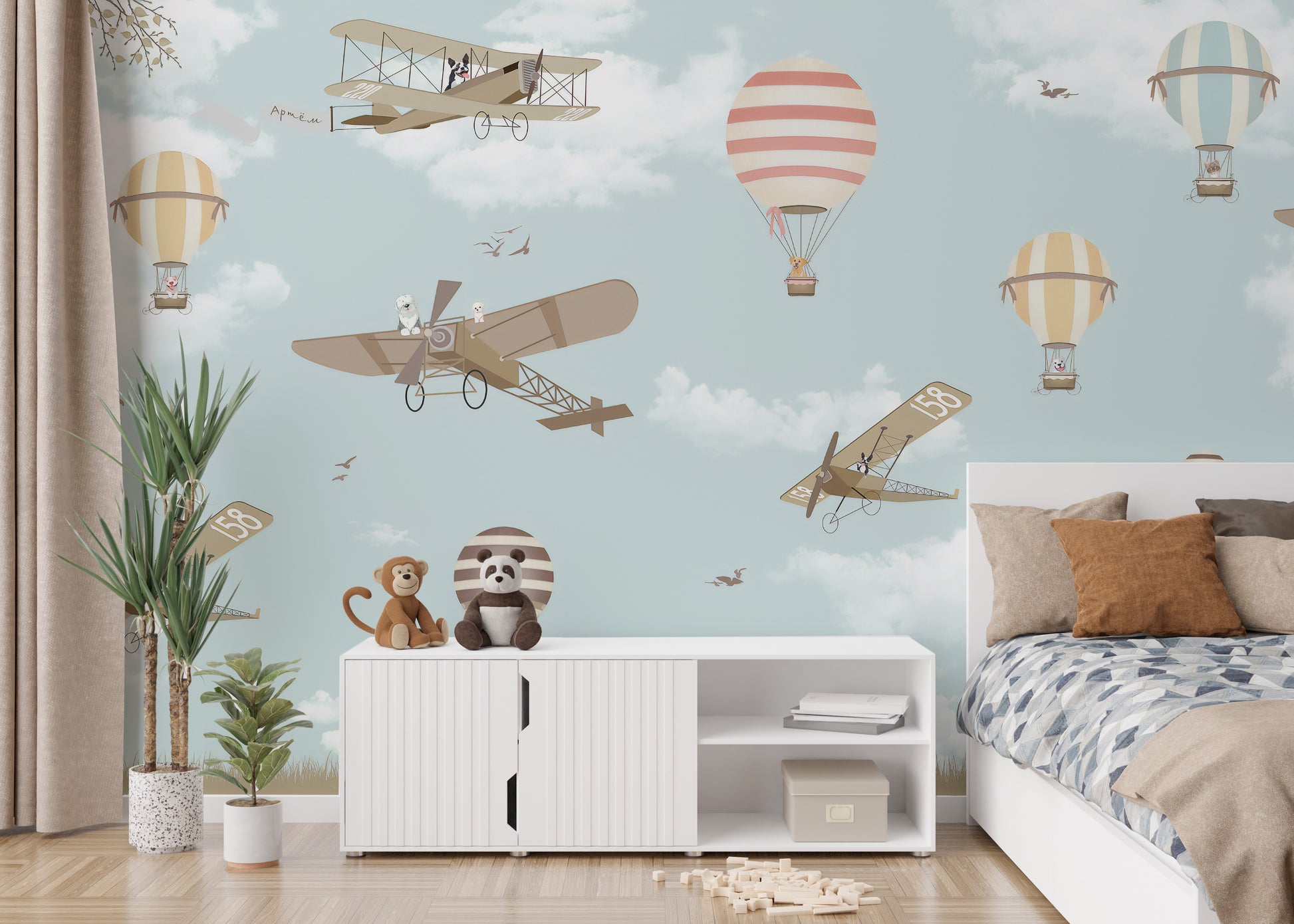 Hot Air Balloons & Planes Fun land Wallpaper Murals - Giffywalls