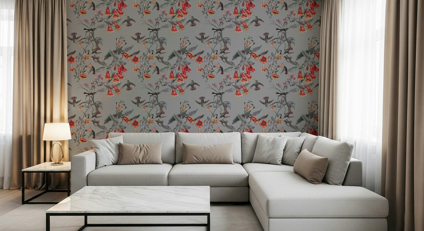 Hummingbird's Song Wallpaper in a home office with natural light.