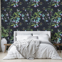 A contemplative flower and bird wallpaper mural for a feature wall.

